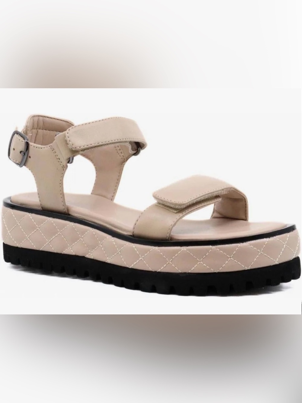 New All Black Beige Quilted Vel Sandals size 41
